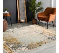 Livabliss City-Abstract Yellow Grey Blue Modern Marble Living Dining Bedroom Rug 160 X 220 Cm Easy Care, Non Shedding