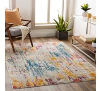 Livabliss Floransa-Abstract Grey Pink Yellow Blue Modern Marble Living Dining Bedroom Rug 160 X 215 Cm Easy Care, Non Shedding