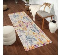 Livabliss Floransa-Abstract Grey Pink Yellow Blue Modern Marble Living Dining Bedroom Rug 80 X 220 Cm Easy Care, Non Shedding