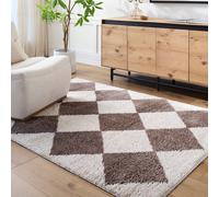 Livabliss Fossay Shag-Washable Beige Brown Green Grey High Pile Diamond Rug in Dark Brown | Size: 140 cm x 200 cm Livabliss Dark Brown 140 cm x 200 cm