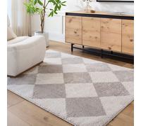 Livabliss Fossay Shag-Washable Beige Brown Green Grey High Pile Diamond Rug in Mid Grey | Size: 120 cm x 170 cm Livabliss Mid Grey 120 cm x 170 cm