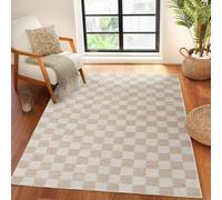 Livabliss Fossay Shag-Washable Beige Brown Green Grey Pink Cream Checkered Rug | Size: 140 cm x 200 cm Livabliss Beige 140 cm x 200 cm