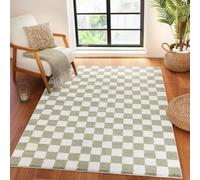 Livabliss Fossay Shag-Washable Beige Brown Green Grey Pink Cream Checkered Rug | Size: 140 cm x 200 cm Livabliss Green 140 cm x 200 cm