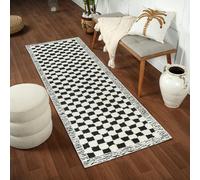 Livabliss Freud-Modern Ivory Black High Pile Checkered Rug - 80 x 220 cm