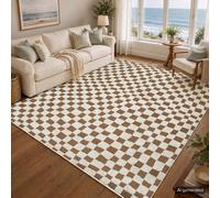 Livabliss Freud-Modern Ivory Brown High Pile Checkered Living Dining Bedroom Rug 120 X 170 Cm Easy Care, Non Shedding
