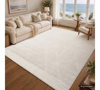 Livabliss Freud-Modern Ivory Off-White High Pile Living Dining Bedroom Rug 160 X 213 Cm Easy Care, Non Shedding