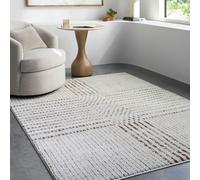 Livabliss Galey Alix Architect IV-Modern Ivory Black Graphic High Pile Living Dining Bedroom Rug in Brown | Size: 160 cm x 215 cm Livabliss Brown 160 cm x 215 cm