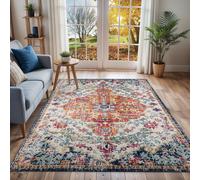 Livabliss Harput-Vintage Blue Orange Yellow Grey Traditional Boho Living Rug in Burnt Orange | Size: 100 cm x 150 cm Livabliss Burnt Orange 100 cm x 150 cm