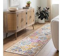 Livabliss Harput-Vintage Orange Blue Beige Grey Traditional Boho Living Dining Bedroom Rug 80 X 365 Cm Easy Care, Non Shedding