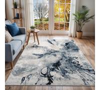 Livabliss Jolie-Abstract Blue Grey Beige Black Modern Marble Living Dining Bedroom Rug 120 X 170 Cm Easy Care, Non Shedding
