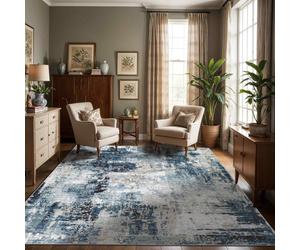 Livabliss Jolie-Abstract Blue Grey Beige Black Modern Marble Living Dining Bedroom Rug 160 X 220 Cm Easy Care, Non Shedding