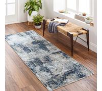 Livabliss Jolie-Abstract Blue Grey Beige Black Modern Marble Living Dining Bedroom Rug 80 X 220 Cm Easy Care, Non Shedding