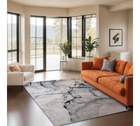 Livabliss Jolie-Abstract Grey Blue Ivory Brown Moderne Marble Living Dining Bedroom Rug in Dark Blue | Size: 200 cm x 200 cm Livabliss Dark Blue 200 cm x 200 cm