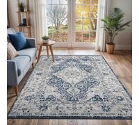 Livabliss Jolie-Vintage Blue Grey Beige Black Traditional Boho Living Dining Bedroom Rug | Size: 160 cm x 220 cm Livabliss Blue 160 cm x 220 cm