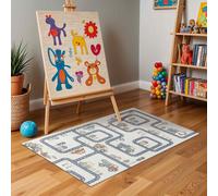 Livabliss Kids Machine Washable Blue/Grey Bedroom Vroomville Area Rug in Beige | Size: 160 cm x 215 cm Livabliss Beige 160 cm x 215 cm