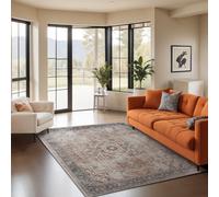 Livabliss Lillian-Washable Brown Blue Traditional Vintage Boho Living Dining Rug 140 X 200 Cm Easy Care, Non Shedding