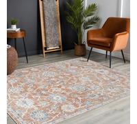 Livabliss Lillian-Washable Brown Blue Traditional Vintage Boho Living Dining Rug 200 X 275 Cm Easy Care, Non Shedding