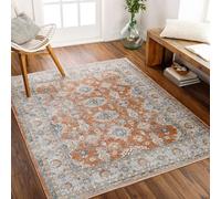 Livabliss Lillian-Washable Orange Blue Traditional Vintage Boho Living Dining Rug 200 X 275 Cm Easy Care, Non Shedding