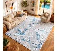 Livabliss Lustro-Abstract Blue Grey Beige Modern Marble Rug in Dark Blue | Size: 160 cm x 215 cm Livabliss Dark Blue 160 cm x 215 cm