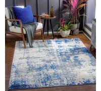 Livabliss Monaco-Abstract Blue Grey Ivory Modern Marble Living Dining Bedroom Rug 200 X 290 Cm Easy Care, Non Shedding