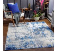 Livabliss Monaco-Abstract Grey Ivory Blue Modern Marble Rug | Size: 200 cm x 290 cm Livabliss Blue 200 cm x 290 cm