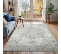 Livabliss Monaco-Vintage Grey Ivory Traditional Boho Living Dining Bedroom Rug 140 X 200 Cm Easy Care, Non Shedding