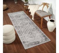 Livabliss Monte Carlo-Vintage Blue Grey White Traditional Boho Living Rug in Light Grey | Size: 80 cm x 300 cm Livabliss Light Grey 80 cm x 300 cm