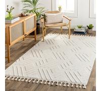 Livabliss Nora-Geometric Grey Ivory High Pile Fringe Living Dining Bedroom Rug 200 X 275 Cm Easy Care, Non Shedding
