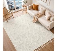 Livabliss Nora-Geometric Grey Ivory Brown High Pile Fringe Living Dining Bedroom Rug 160 X 213 Cm Easy Care, Non Shedding