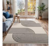 Livabliss Pisa-Modern Off-White Black Graphic Living Dining Bedroom Rug in Beige | Size: 130 cm x 190 cm Livabliss Beige 130 cm x 190 cm