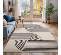 Livabliss Pisa-Modern Off-White Black Graphic Living Dining Bedroom Rug in Beige | Size: 140 cm x 200 cm Livabliss Beige 140 cm x 200 cm