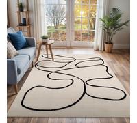 Livabliss Pisa-Modern Off-White Black Living Dining Bedroom Rug in Beige | Size: 200 cm x 275 cm Livabliss Beige 200 cm x 275 cm