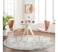 Livabliss Round Abstract Modern Marble Blue/ivory Alix Area Rug 200 X 200 Cm - Easy Care, Non Shedding, Ideal For Living Room & Bedroom