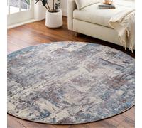 Livabliss Round Ankara Abstract Blue Beige Modern Marble Living Room Rug 200 X 200 Cm Easy Care, Non Shedding