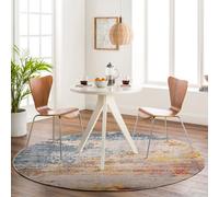 Livabliss Round Ankara Abstract Grey Blue Modern Marble Living Room Rug 160 X 160 Cm Easy Care, Non Shedding