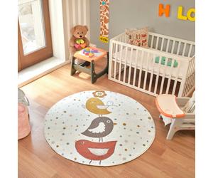 Livabliss Round Ankara Kids Mulitcoloured Yellow Blue Washable Rug For Children's Rooms 160 X 160 Cm Non Shedding