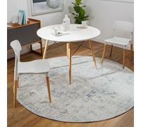 Livabliss Round Ankara Vintage Grey Blue Traditional Boho Living Room Rug 160 X 160 Cm Easy Care, Non Shedding