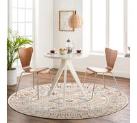 Livabliss Round Ankara Vintage Pink Grey Traditional Boho Living Room Rug 160 X 160 Cm Easy Care, Non Shedding