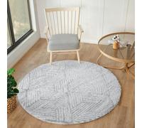 Livabliss Round Cloudy Shaggy-Geometric Beige Grey Soft Plush Pile Living Bedroom Rug 160 X 160 Cm Easy Care, Non Shedding