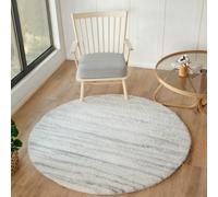 Livabliss Round Cloudy Shaggy-Modern Ivory Grey Soft Plush Pile Living Bedroom Rug 120 X 120 Cm Easy Care, Non Shedding