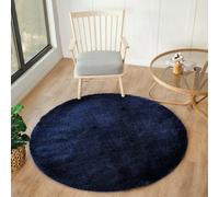 Livabliss Round Cloudy Shaggy-Solid Color Dark Blue Red Plush Soft Pile Living Bedroom Rug 160 X 160 Cm Easy Care, Non Shedding