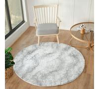 Livabliss Round Cloudy Shaggy-Solid Color Ivory Grey Plush Soft Pile Living Bedroom Rug 120 X 120 Cm Easy Care, Non Shedding