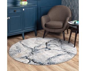 Livabliss Round Jolie-Abstract Grey Blue Ivory Brown Modern Marble Living Dining Bedroom Rug 200 X 200 Cm Easy Care, Non Shedding
