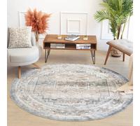 Livabliss Round Lillian-Washable Blue Brown Traditional Vintage Boho Living Dining Rug 200 X 200 Cm Easy Care, Non Shedding