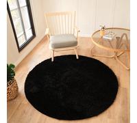 Livabliss Round Moda Shaggy-Solid Color Black Plush Soft Pile Living Bedroom Rug 120 X 120 Cm Easy Care, Non Shedding