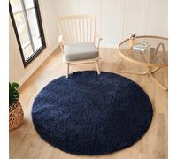 Livabliss Round Moda Shaggy-Solid Color Dark Blue Plush Soft Pile Living Bedroom Rug 160 X 160 Cm Easy Care, Non Shedding