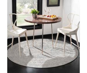 Livabliss Round Monaco-Vintage Grey Ivory Cream Traditional Boho Living Dining Bedroom Rug 160 X 160 Cm Easy Care, Non Shedding