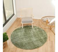 Livabliss Round Shaggy Solid Color Plush Pile Moss Green Claire Area Rug 120 X 120 Cm - Easy Care, Ideal For Living Room & Bedroom