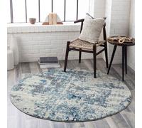 Livabliss Round Sunderland-Abstract Blue Grey Modern Marble Living Dining Bedroom Rug 160 X 160 Cm Easy Care, Non Shedding