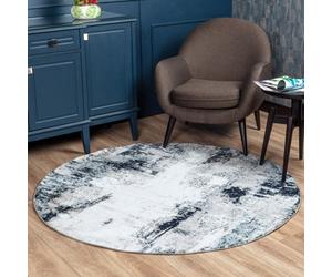 Livabliss Round Wanderlust-Abstract Blue Grey Black Modern Marble Living Dining Bedroom Rug 160 X 160 Cm Easy Care, Non Shedding